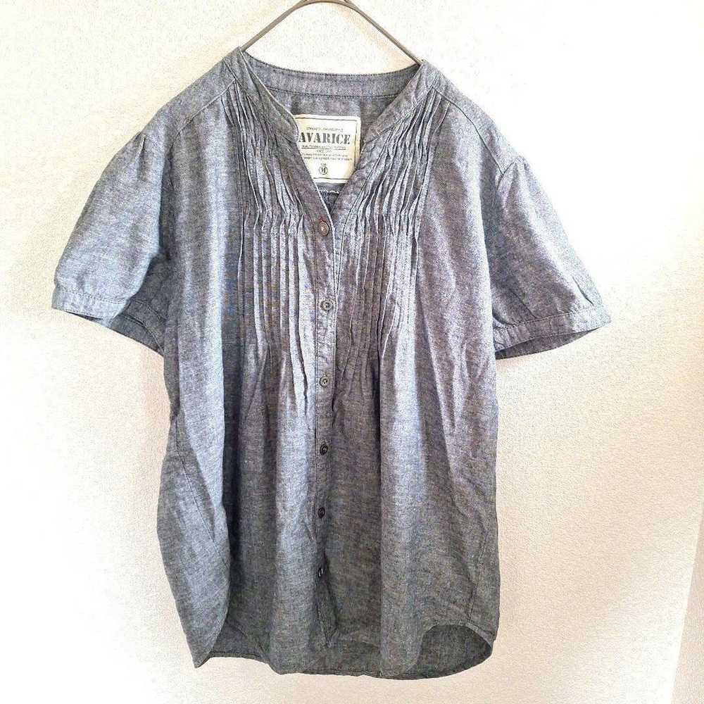 Avaris Key Neck Linen Half Sleeve Shirt M Dark Gr… - image 2