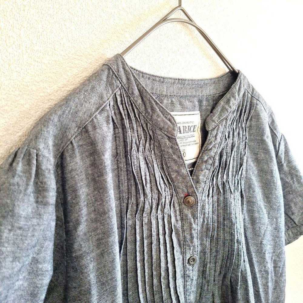 Avaris Key Neck Linen Half Sleeve Shirt M Dark Gr… - image 3