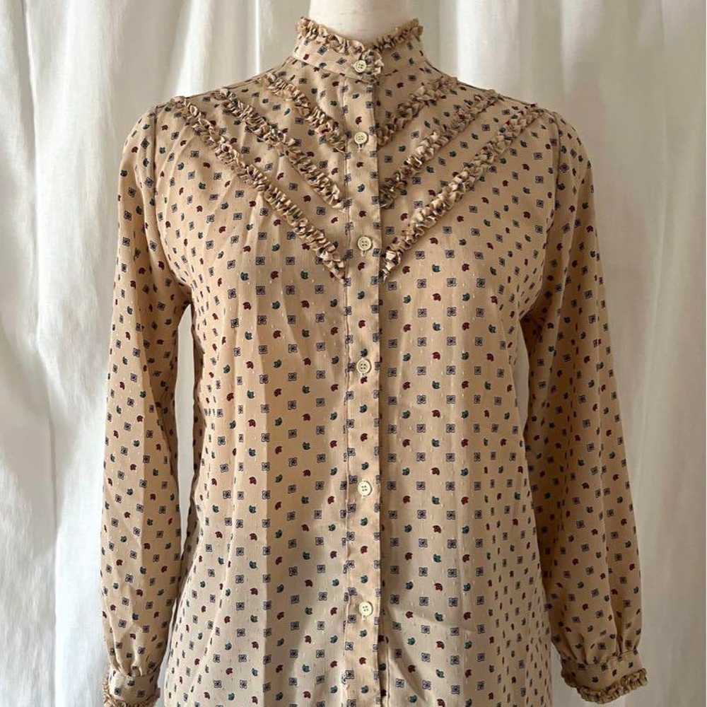 Frill blouse, long sleeve, polka dot pattern, ret… - image 11