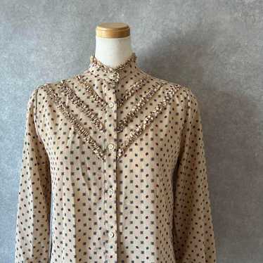 Frill blouse, long sleeve, polka dot pattern, ret… - image 1