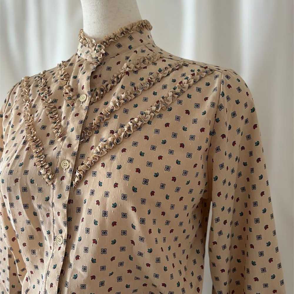 Frill blouse, long sleeve, polka dot pattern, ret… - image 2