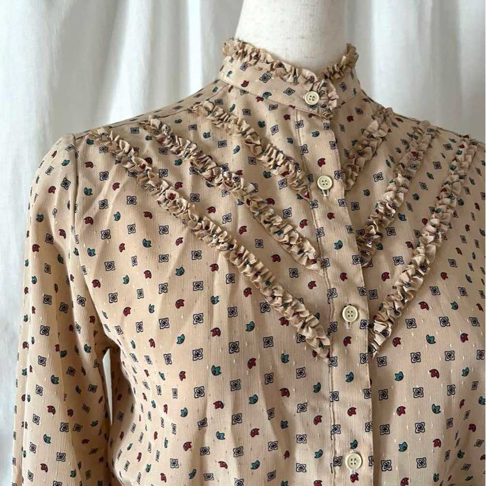 Frill blouse, long sleeve, polka dot pattern, ret… - image 3