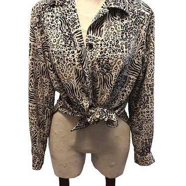 Y2K Vnt Blouse Fancy Sz M Petite Silky Leopard An… - image 1