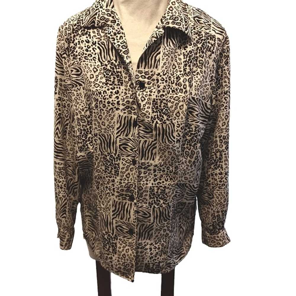 Y2K Vnt Blouse Fancy Sz M Petite Silky Leopard An… - image 2