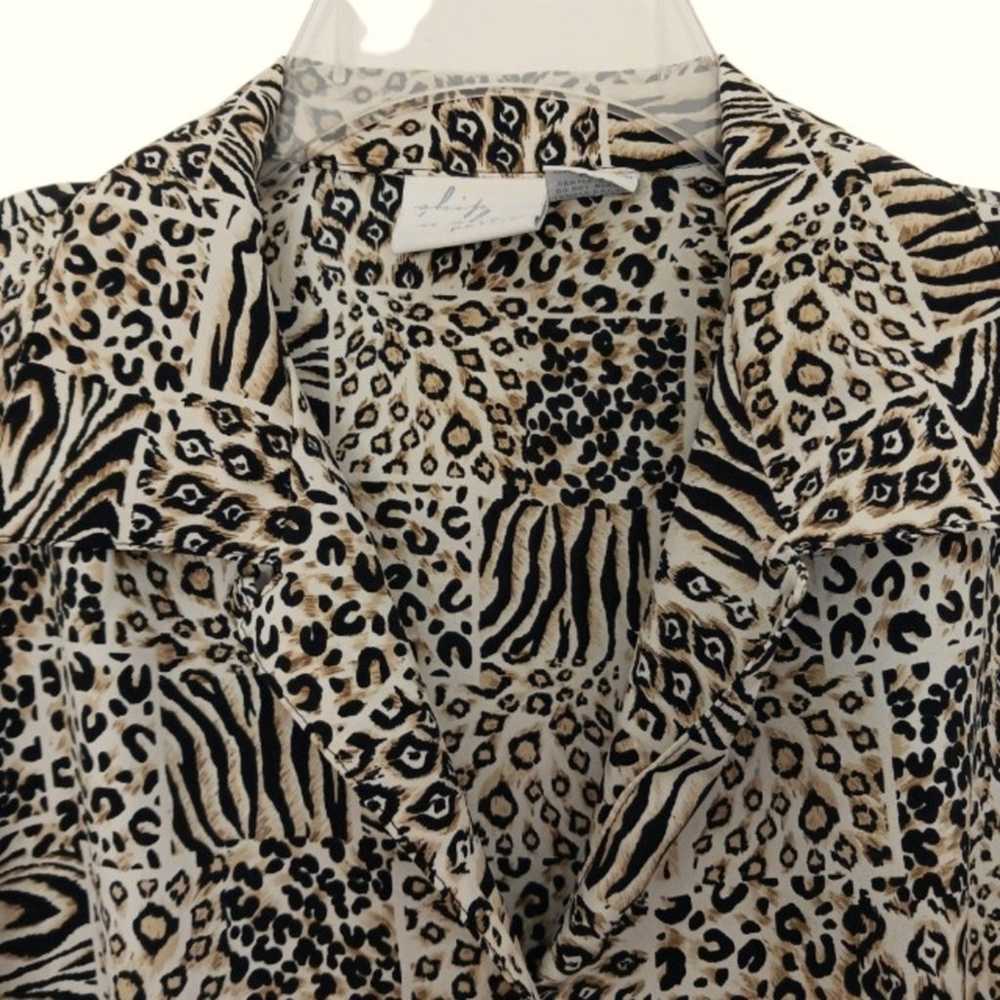 Y2K Vnt Blouse Fancy Sz M Petite Silky Leopard An… - image 4