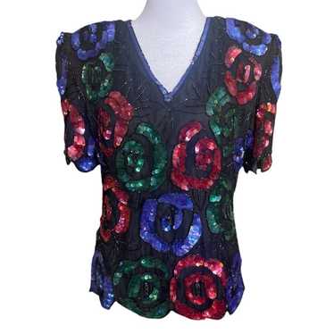 Stenay Vintage 100% Silk Beaded Blouse Size Medium - image 1