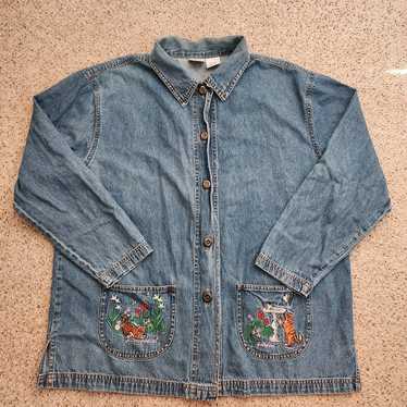 Embroidered vintage cat button down - image 1