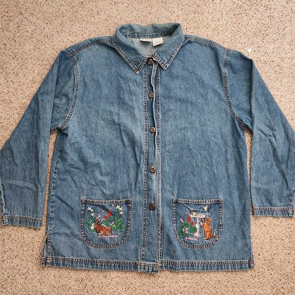 Embroidered vintage cat button down - image 2