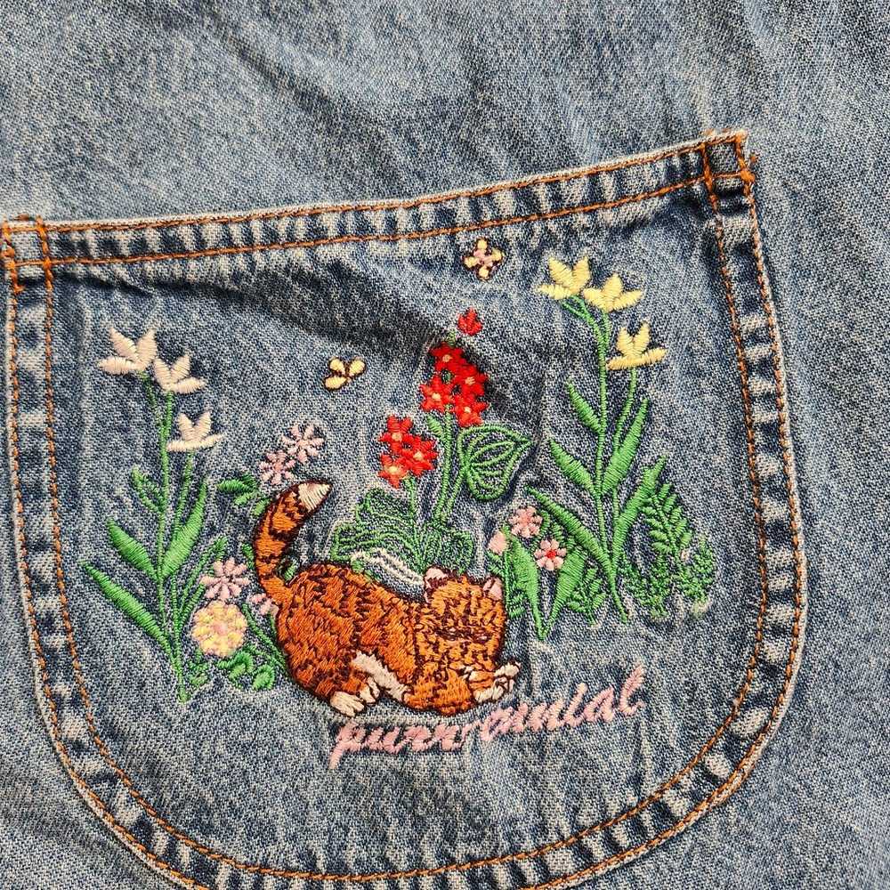 Embroidered vintage cat button down - image 5