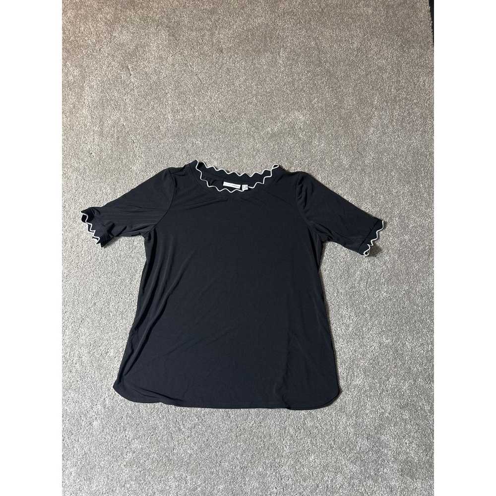 Susan Graver Blouse Womens L Scalloped Black Y2K … - image 1