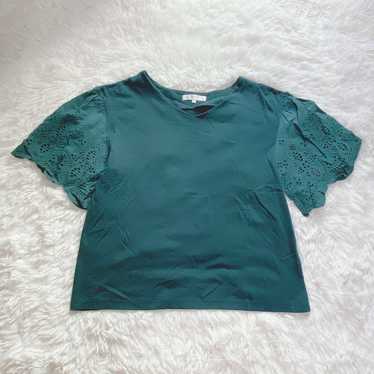 grove★【L】Green Volume Sleeve Embroidered Cut-Slee… - image 1