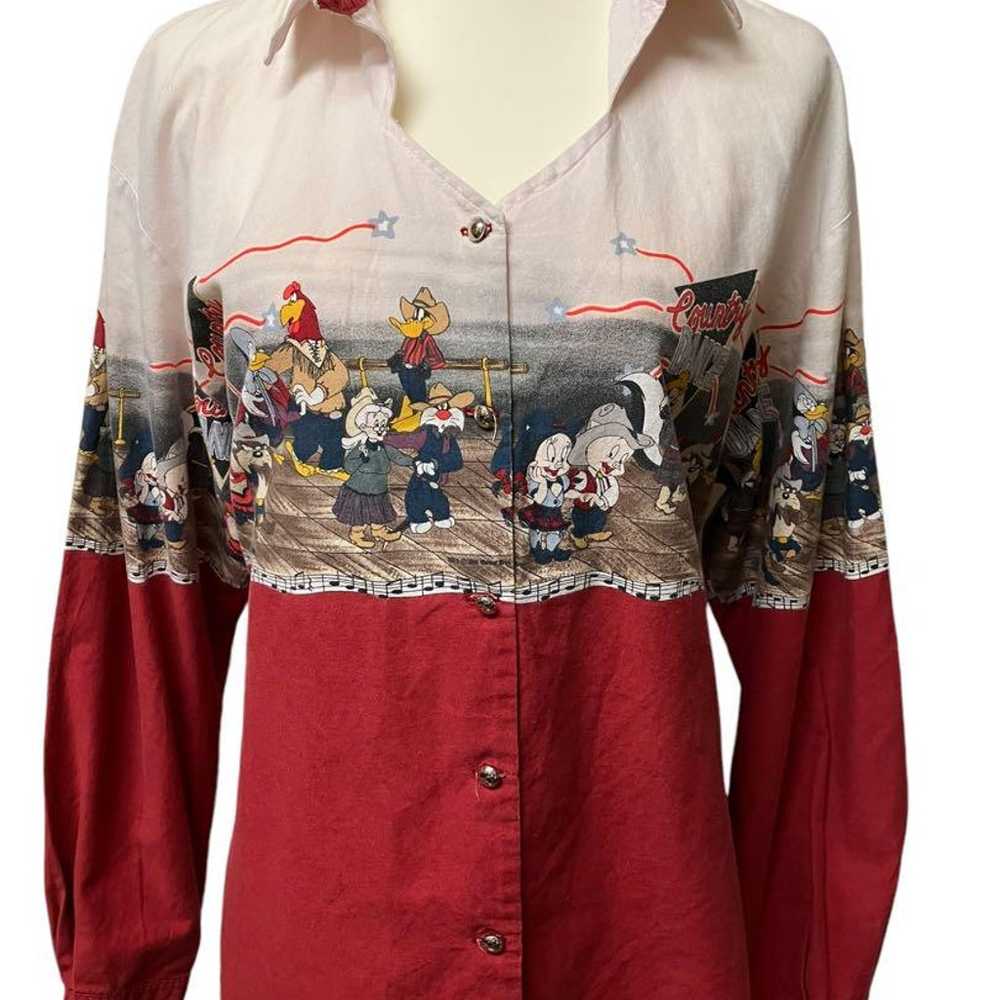 90s vintage Looney Tunes western shirt blouse xpv - image 2