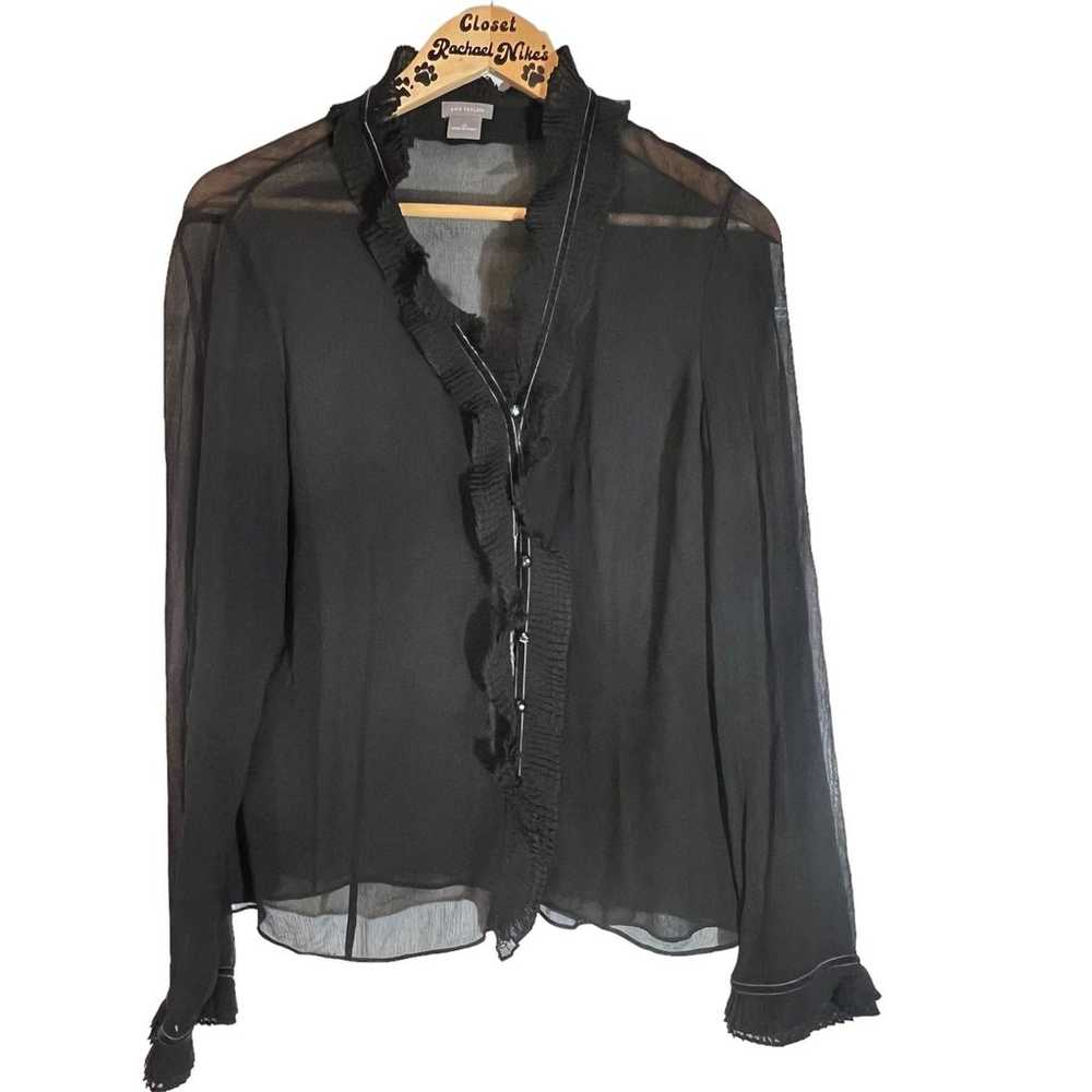 Vintage Ann Taylor Black Sheer Silk Romantic Top … - image 2