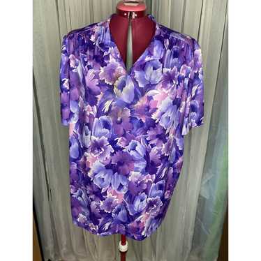 polo blouse floral 1980s floral purple