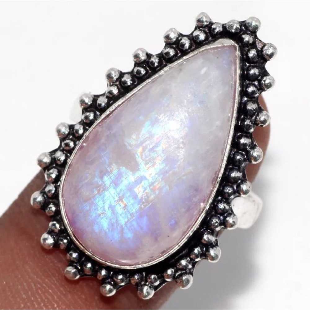 ✨Indian Made 925 Silver Rainbow Moonstone Teardro… - image 10