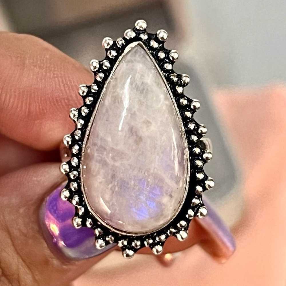 ✨Indian Made 925 Silver Rainbow Moonstone Teardro… - image 1