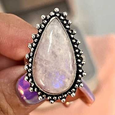 ✨Indian Made 925 Silver Rainbow Moonstone Teardro… - image 1