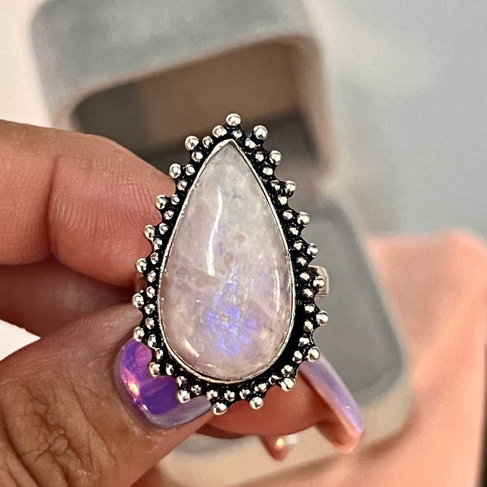 ✨Indian Made 925 Silver Rainbow Moonstone Teardro… - image 2