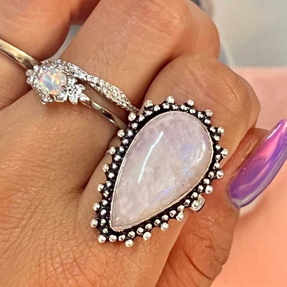 ✨Indian Made 925 Silver Rainbow Moonstone Teardro… - image 3