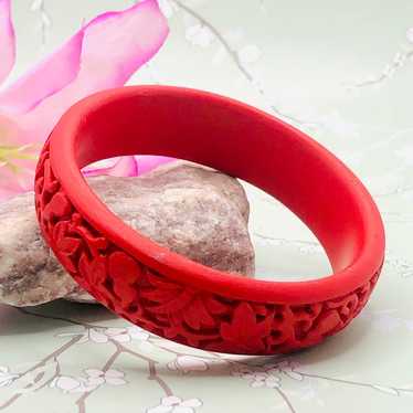 Vintage Carved Red Cinnabar Bangle