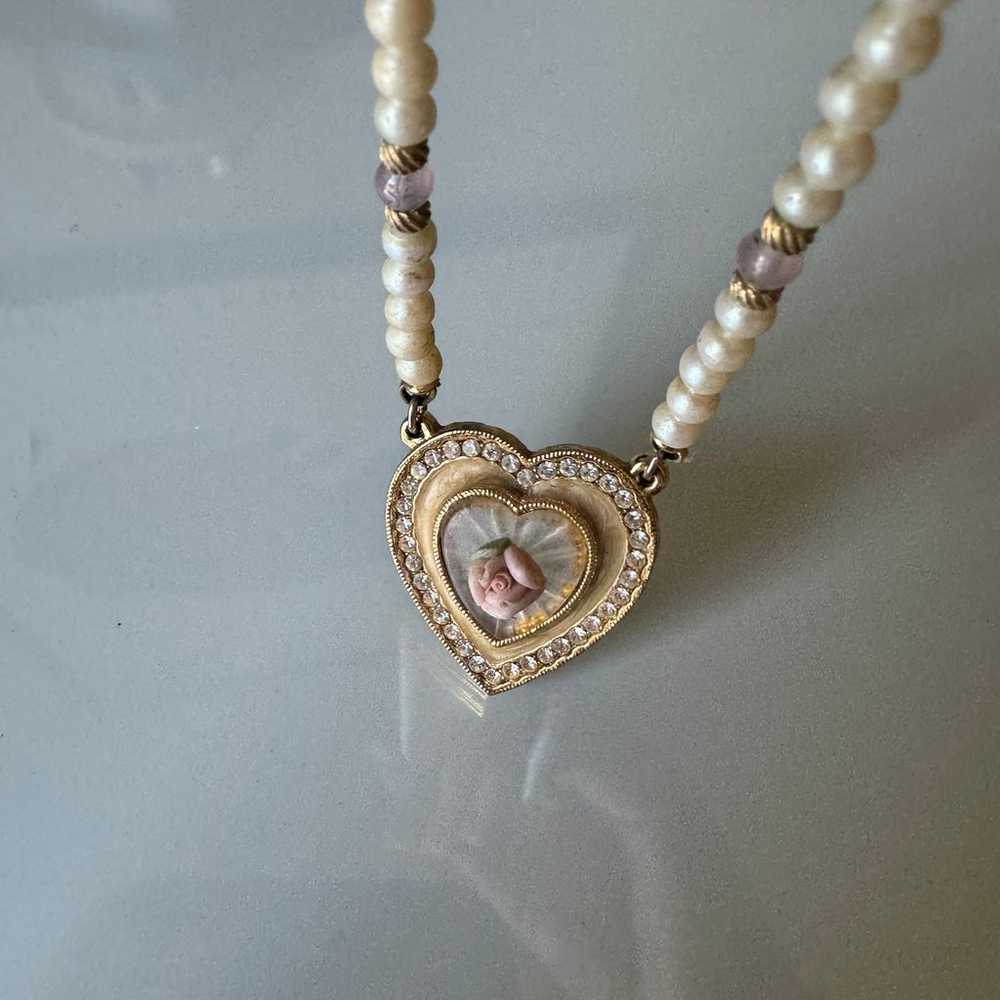 Vintage 1928 Glass Heart Pearl Necklace - image 5