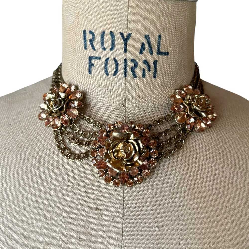 Vintage Rose Rhinestone Necklace - image 1