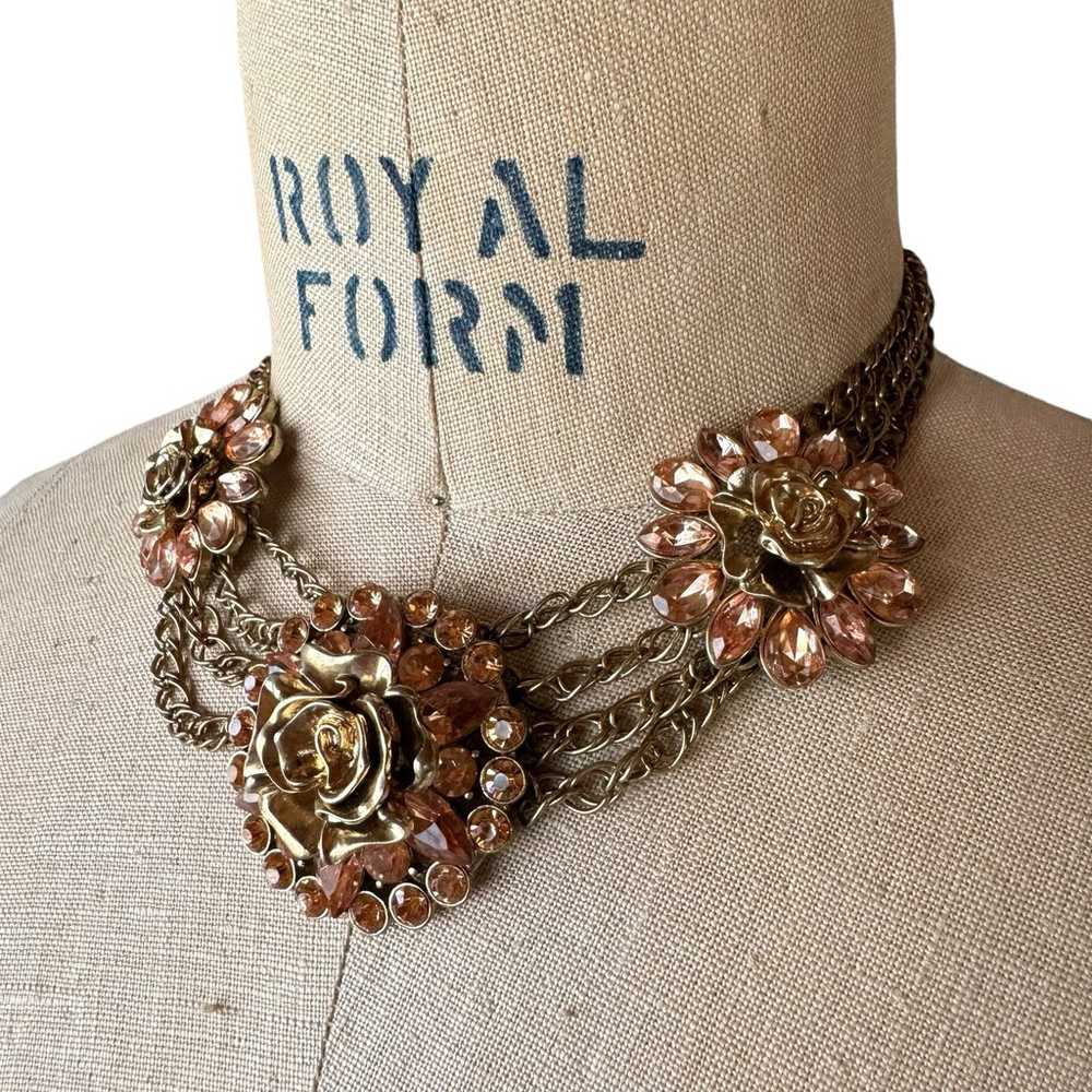 Vintage Rose Rhinestone Necklace - image 2