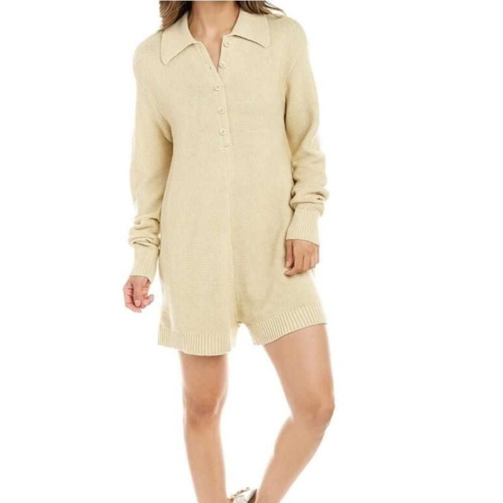 Designer WeWoreWhat l Tan Knit Casual Romper Small - image 1