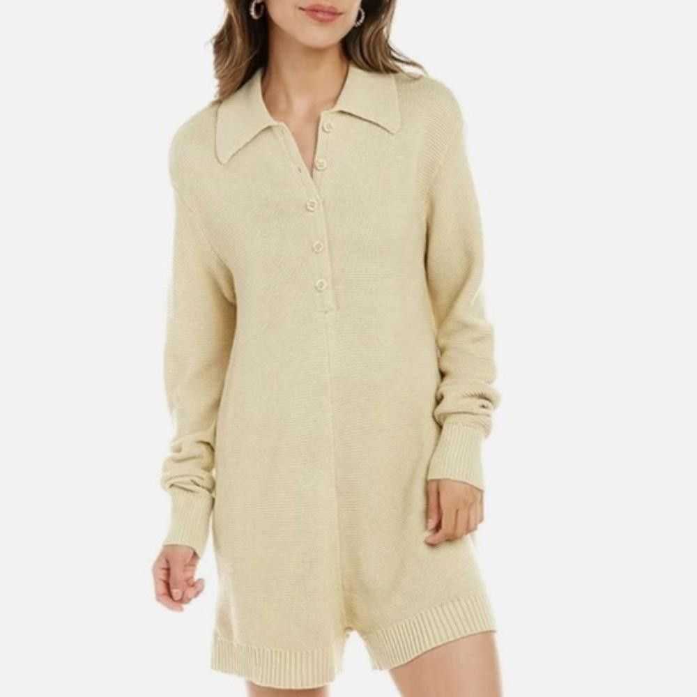 Designer WeWoreWhat l Tan Knit Casual Romper Small - image 2