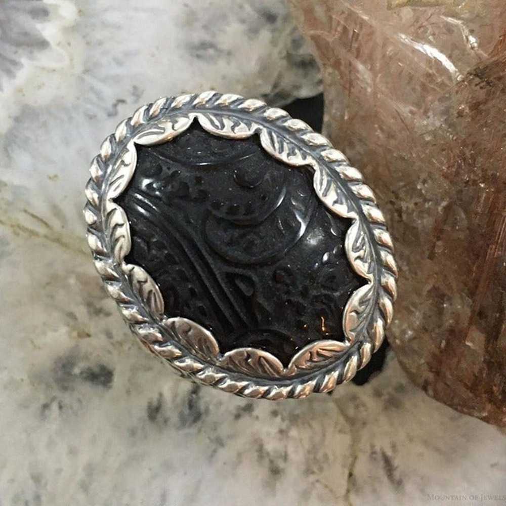 Carolyn Pollack Sterling Silver Oval Carved Black… - image 1