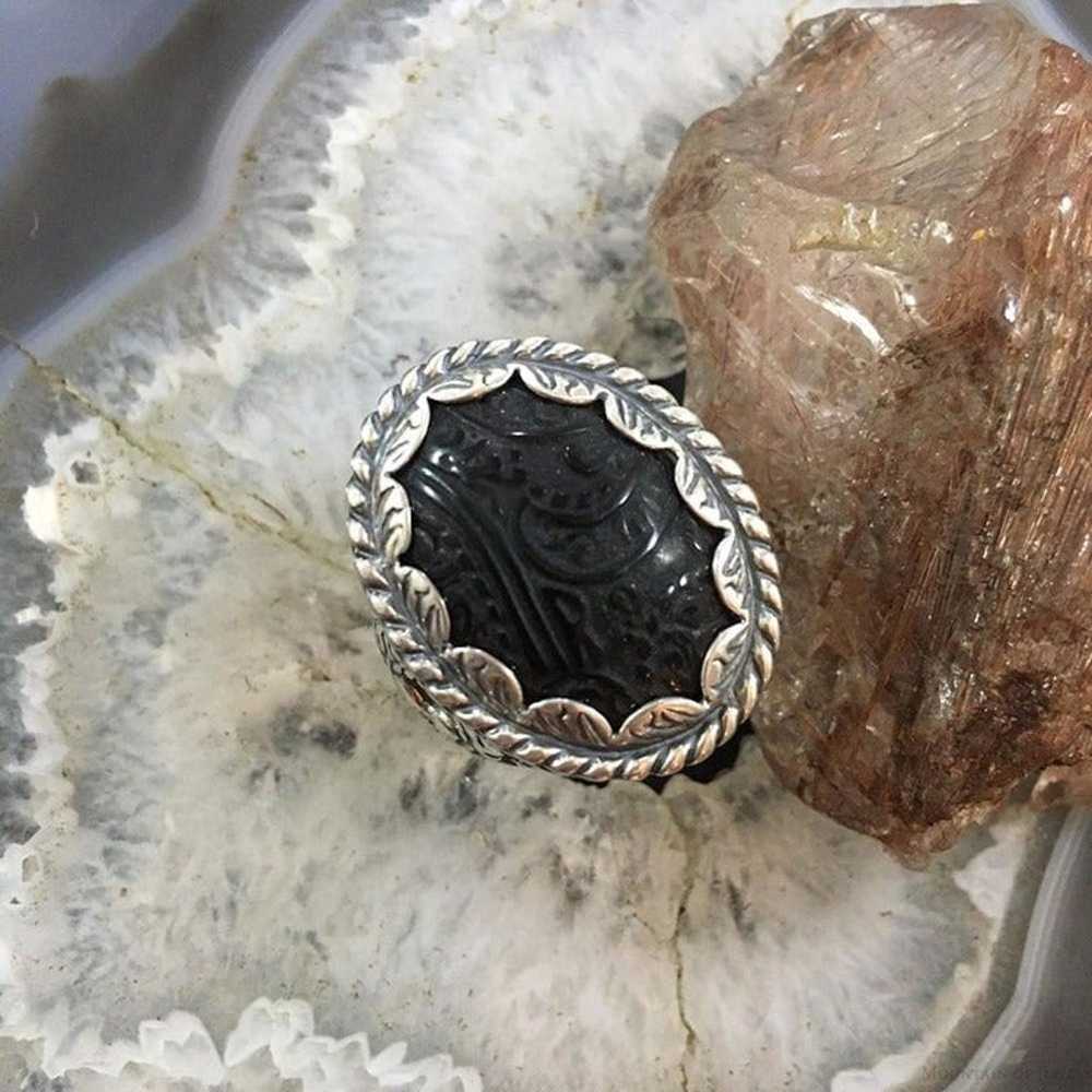 Carolyn Pollack Sterling Silver Oval Carved Black… - image 2