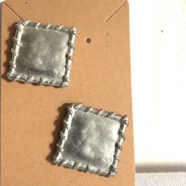 Square Matte Silver Tone Pierced Earrings