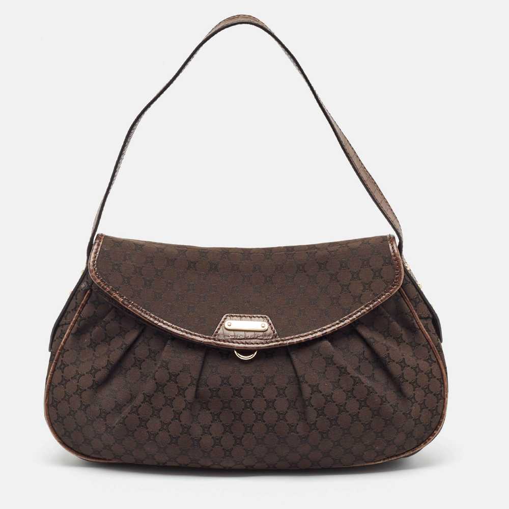 Celine Dark Brown Macadam Fabric And Leather Flap… - image 1