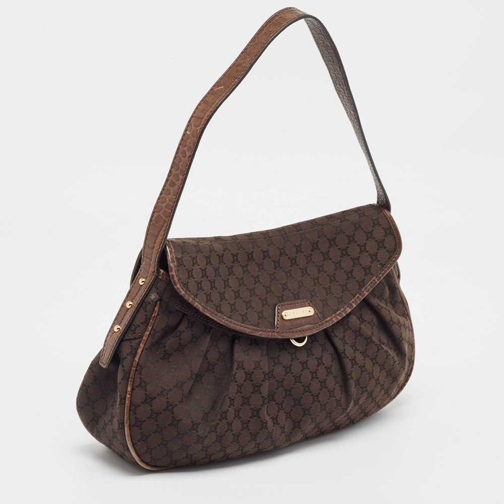 Celine Dark Brown Macadam Fabric And Leather Flap… - image 2