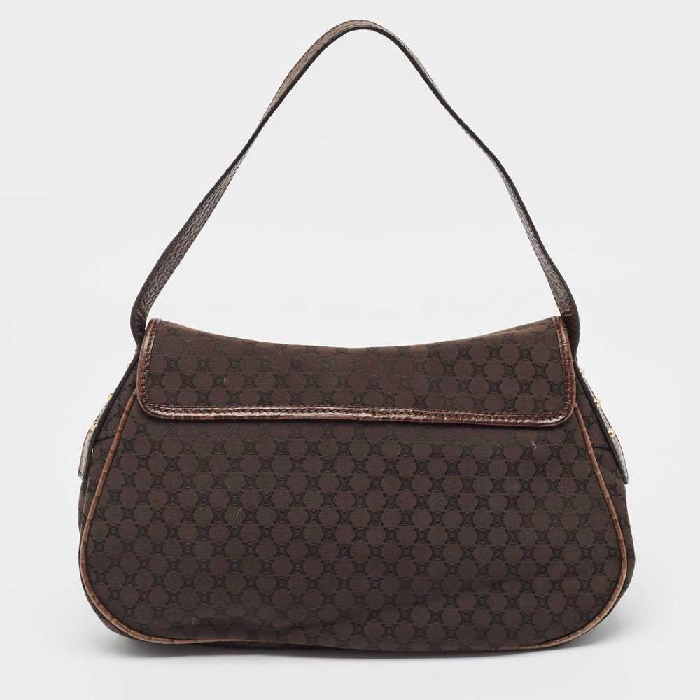 Celine Dark Brown Macadam Fabric And Leather Flap… - image 3