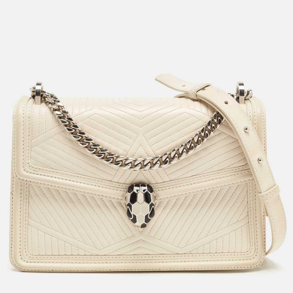 Bvlgari White Leather Serpenti Diamond Blast Shou… - image 1