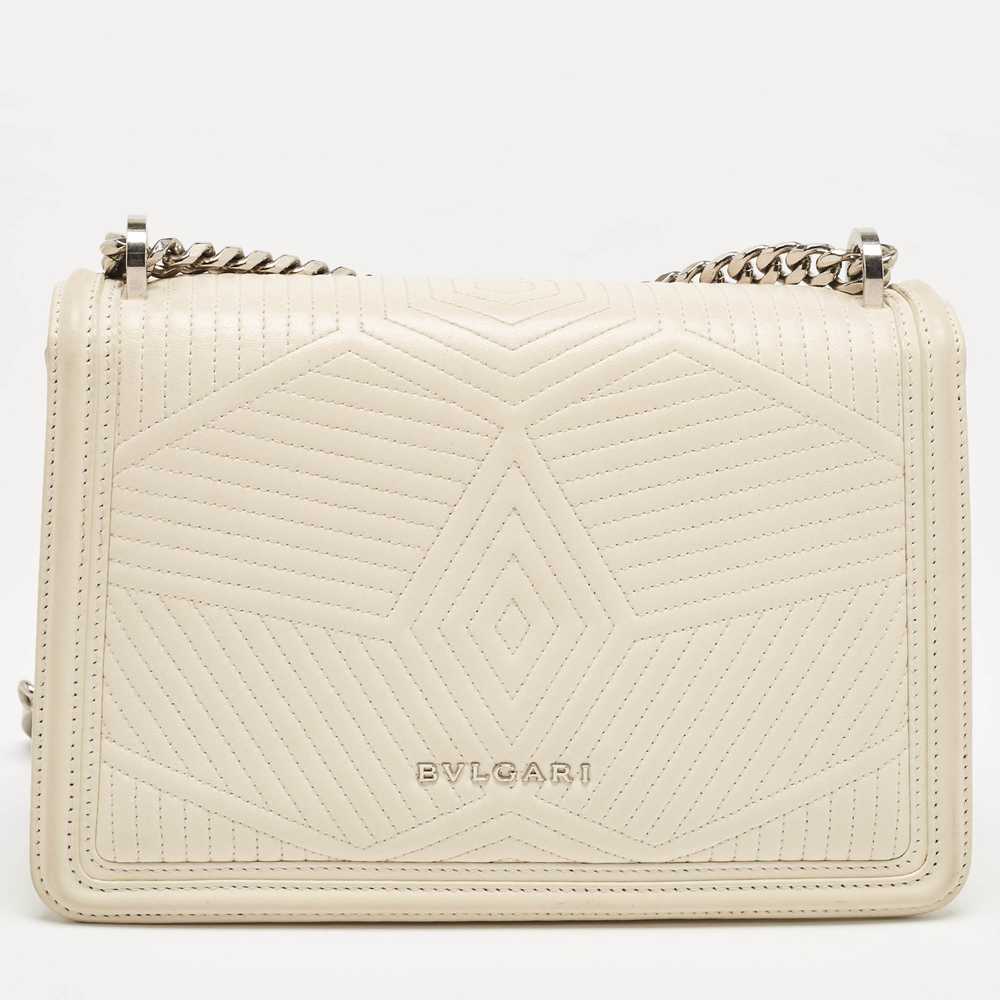 Bvlgari White Leather Serpenti Diamond Blast Shou… - image 3