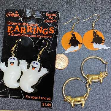 Lot of 3 pair Halloween Vintage Ghost Moon Cat Da… - image 1