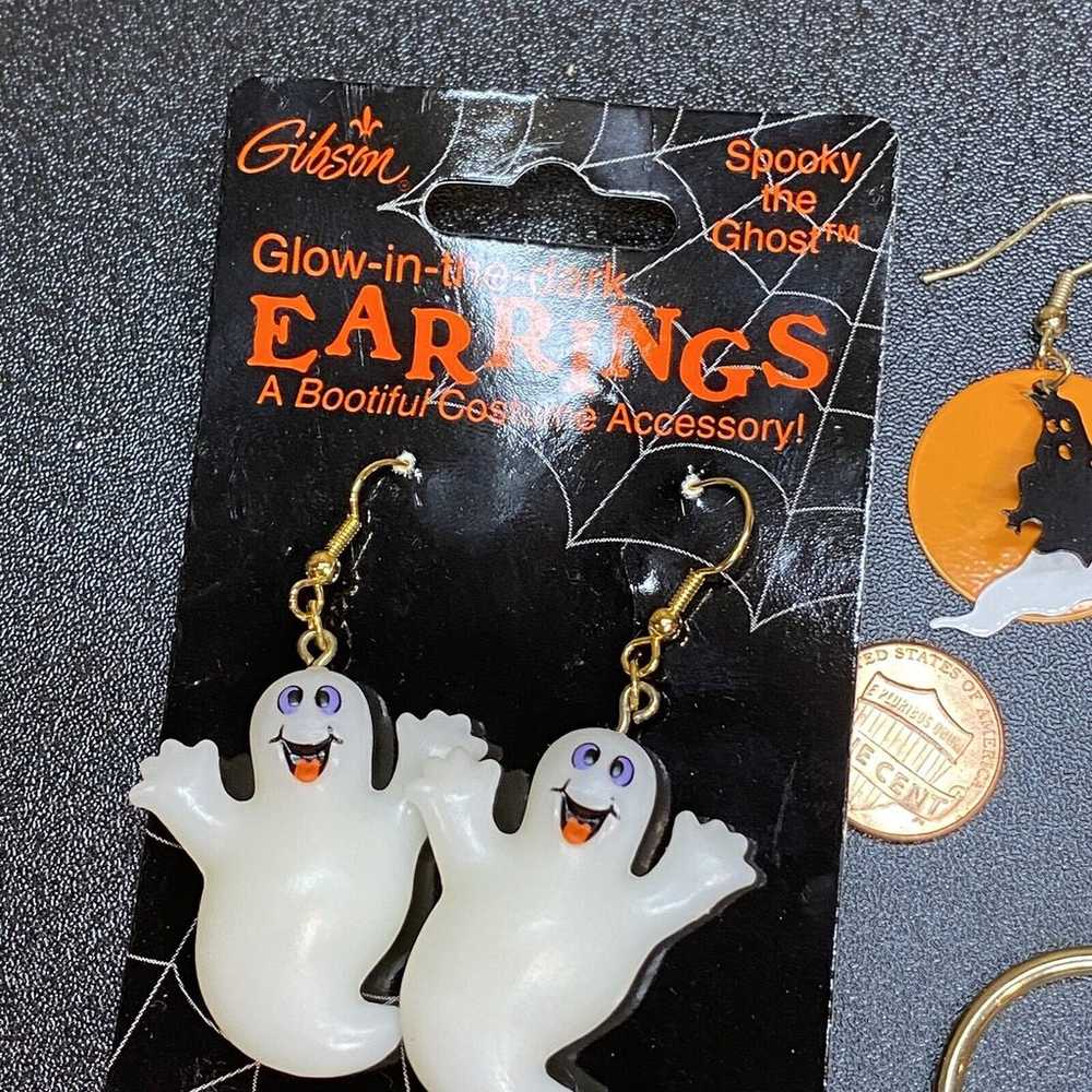 Lot of 3 pair Halloween Vintage Ghost Moon Cat Da… - image 7