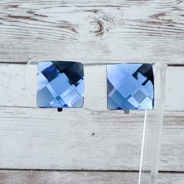 Vintage Clip On Earrings Faceted Blue Statement 0… - image 1