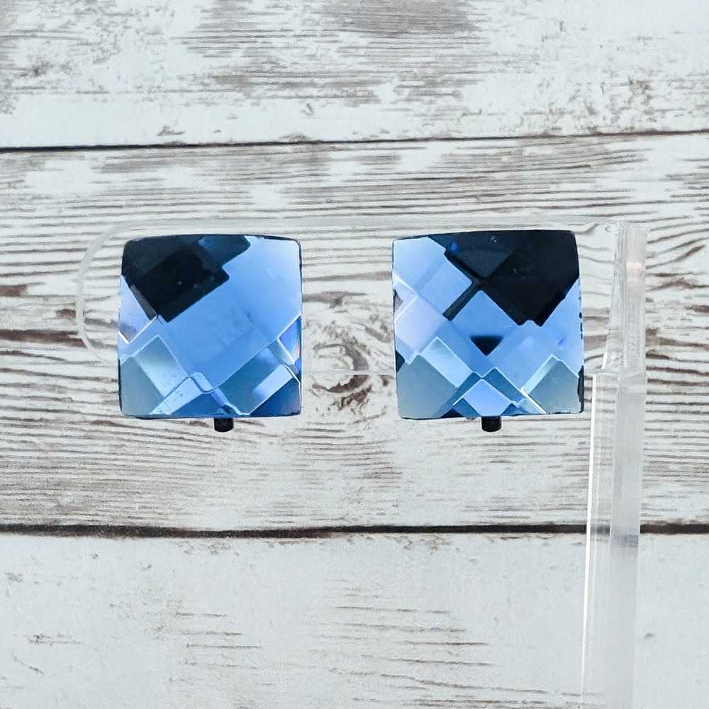 Vintage Clip On Earrings Faceted Blue Statement 0… - image 3