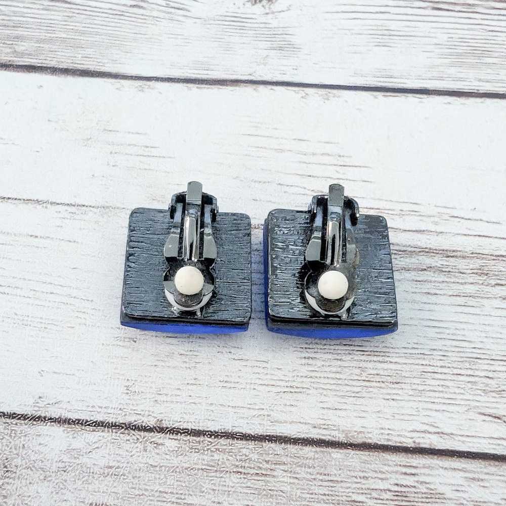 Vintage Clip On Earrings Faceted Blue Statement 0… - image 5