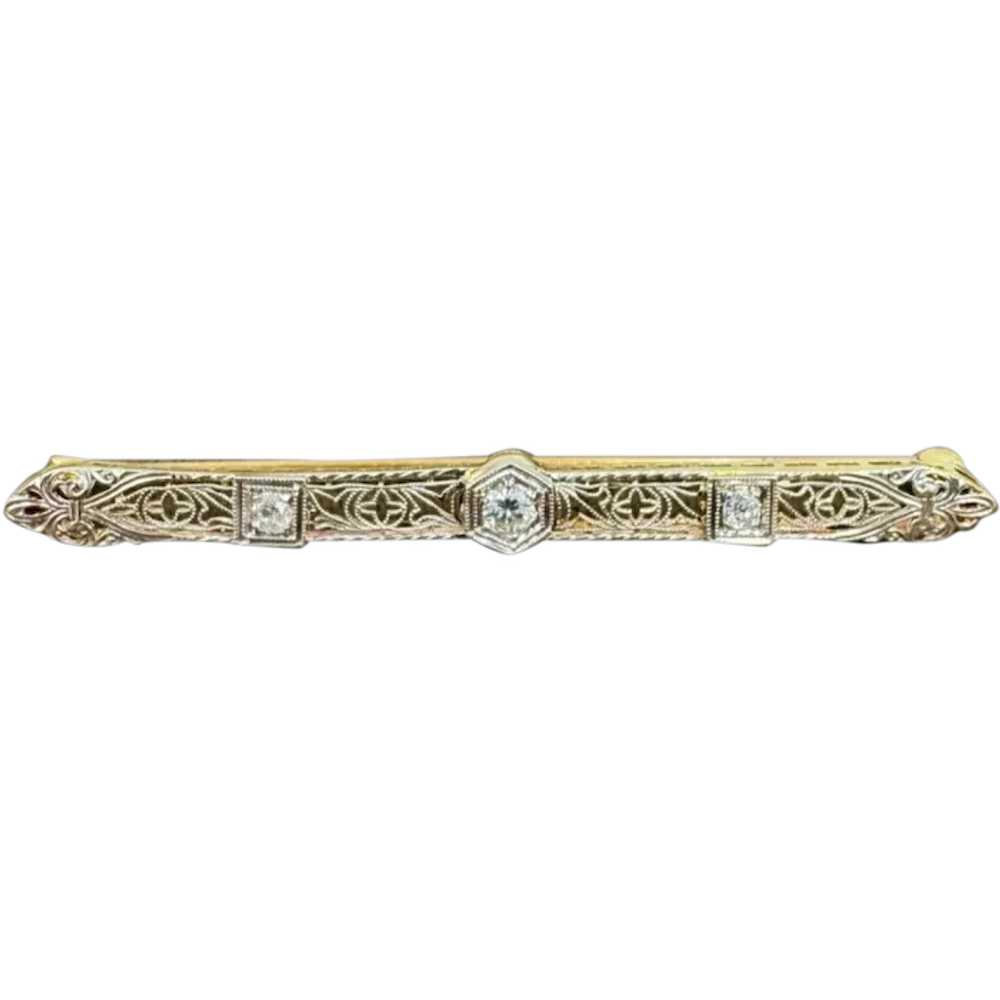 Antique 18k yellow Gold silver top Diamond Cluste… - image 1