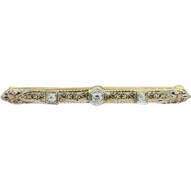 Antique 18k yellow Gold silver top Diamond Cluste… - image 1