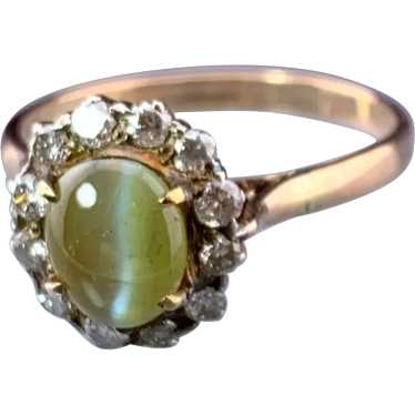 Vintage 12K, Diamond & Cats Eye Chrysoberyl Ring - image 1