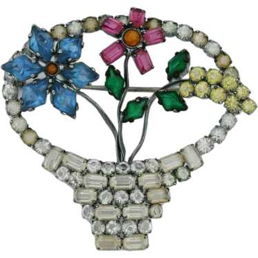 Midcent Czechoslovakian Color Glass Flower Brooch