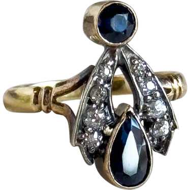 Edwardian Sapphire & Diamond Ring 14K Gold Antique