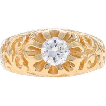 Yellow Gold Cubic Zirconia Solitaire Ring - 14k Ro