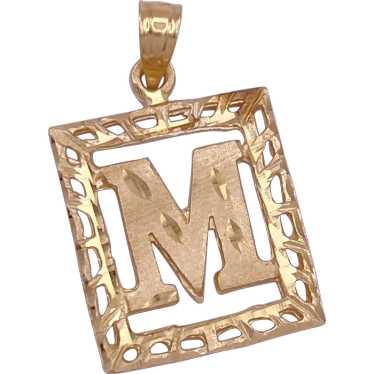 Letter M Vintage Pendant Charm 14K Gold