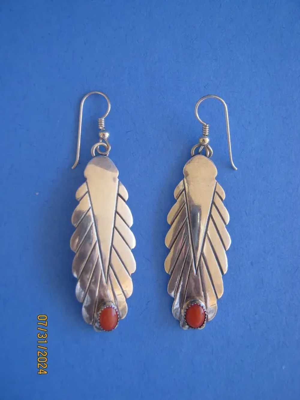 Navajo Sterling Earrings with Coral Stones - image 10